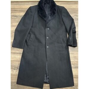 Blu Martini Long Pea Coat Size 48‎ Black With Faux Fur